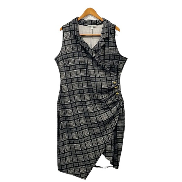 Almost‎ Famous Midi Dress NEW Women’s 2X Sheath Mock Wrap Asymmetrical Plaid - Picture 1 of 12